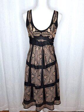 RIna Dhaka for Anthro Silk Twofer Midi Slip Dress Botanical Embroidery